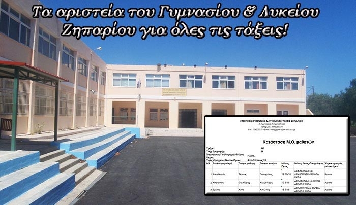 ΔΕΙΤΕ ΤΟΥΣ ΑΡΙΣΤΟΥΧΟΥΣ ΤΟΥ ΓΥΜΝΑΣΙΟΥ -ΛΤ ΖΗΠΑΡΙΟΥ (Α’, Β’ &amp; Γ’ τάξης)