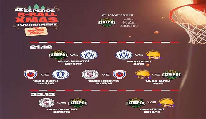 4ο ESPEROS BBALL XMAS TOURNAMENT U10: ΠΡΟΓΡΑΜΜΑ ΑΓΩΝΩΝ 21 &amp; 22 ΔΕΚΕΜΒΡΙΟΥ