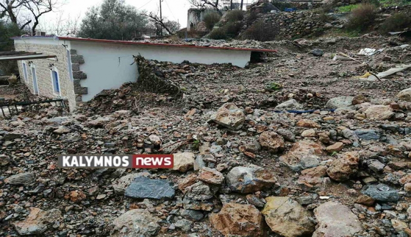 Μεγάλες ζημιές στην περιοχή Σκαλίων και Παλιονήσου από την έντονη καταιγίδα που έπληξε την Κάλυμνο